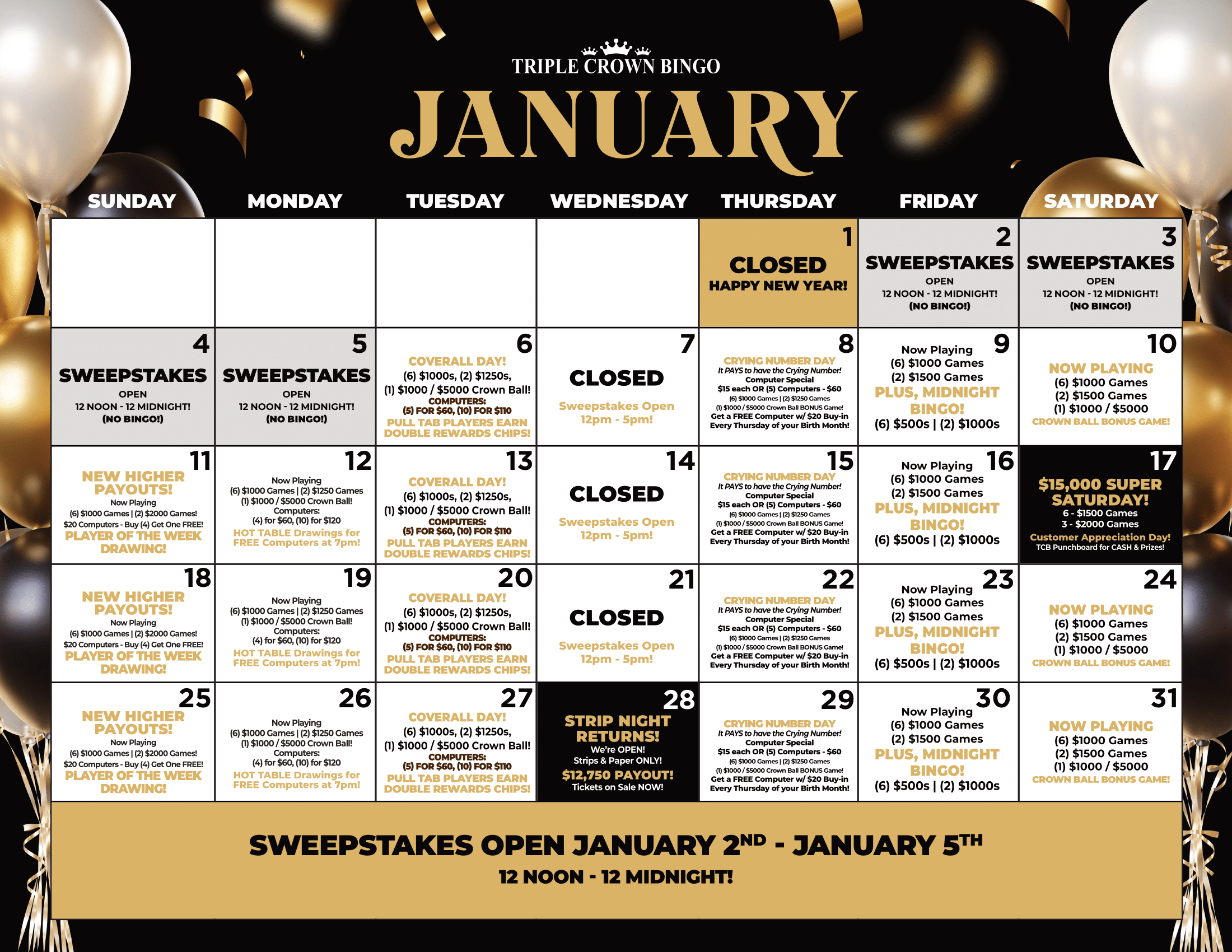 TCB Monthly calendar