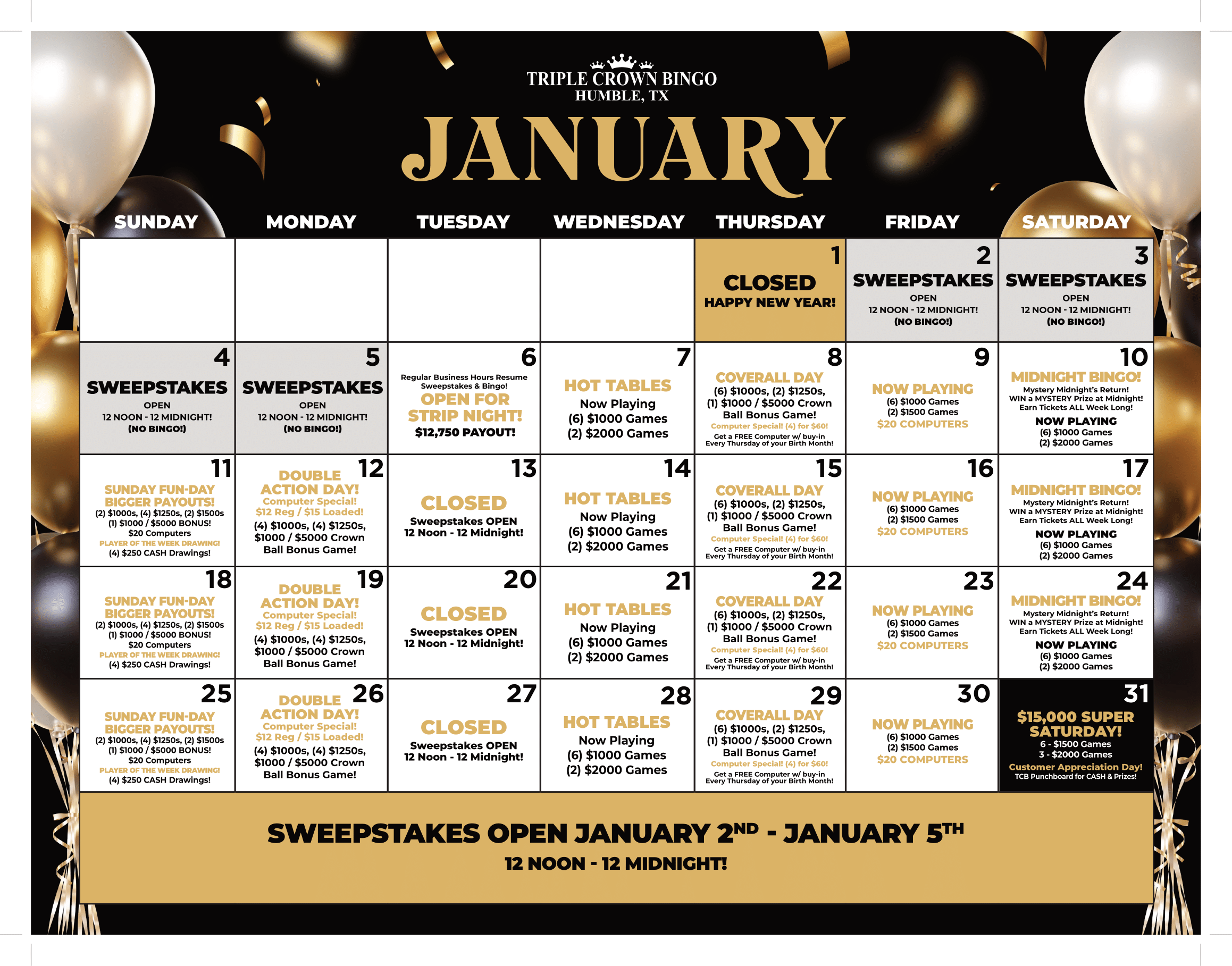 TCB Monthly calendar