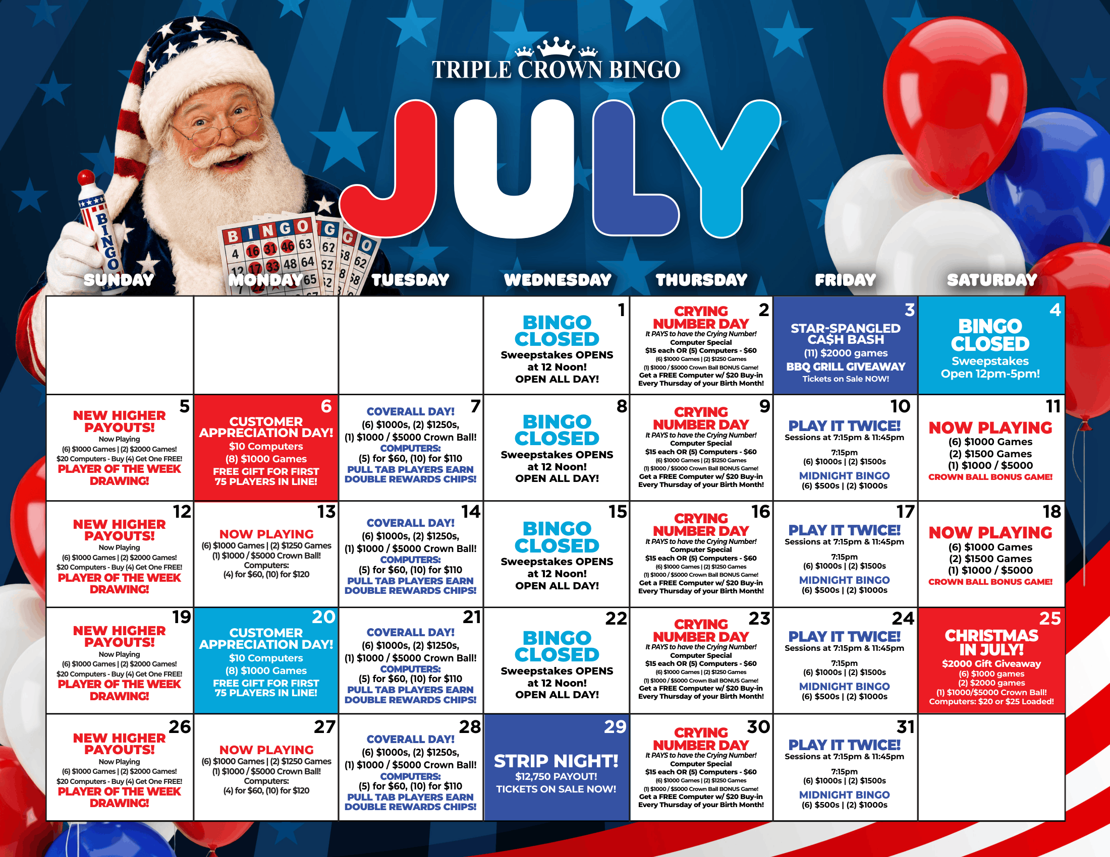 TCB Monthly calendar