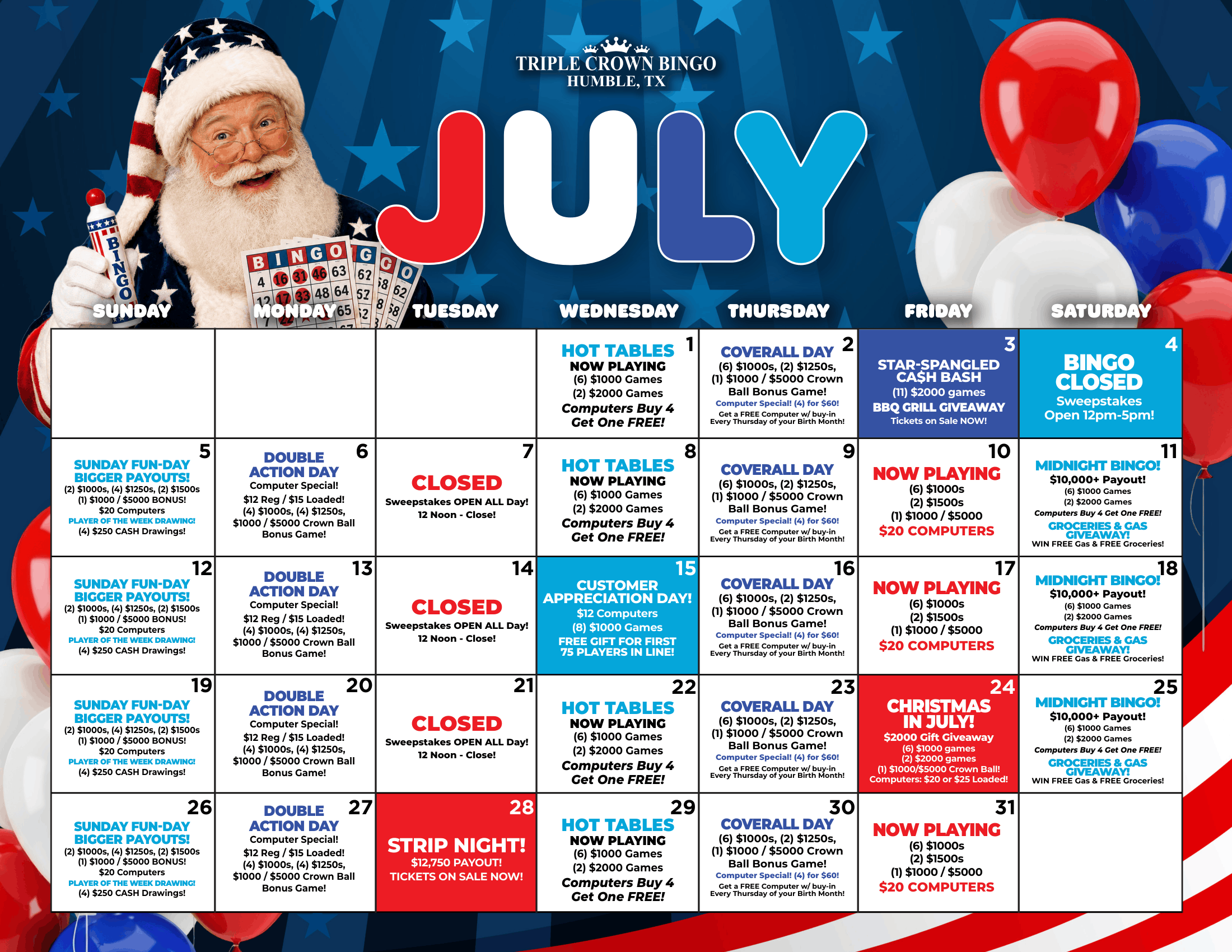 TCB Monthly calendar