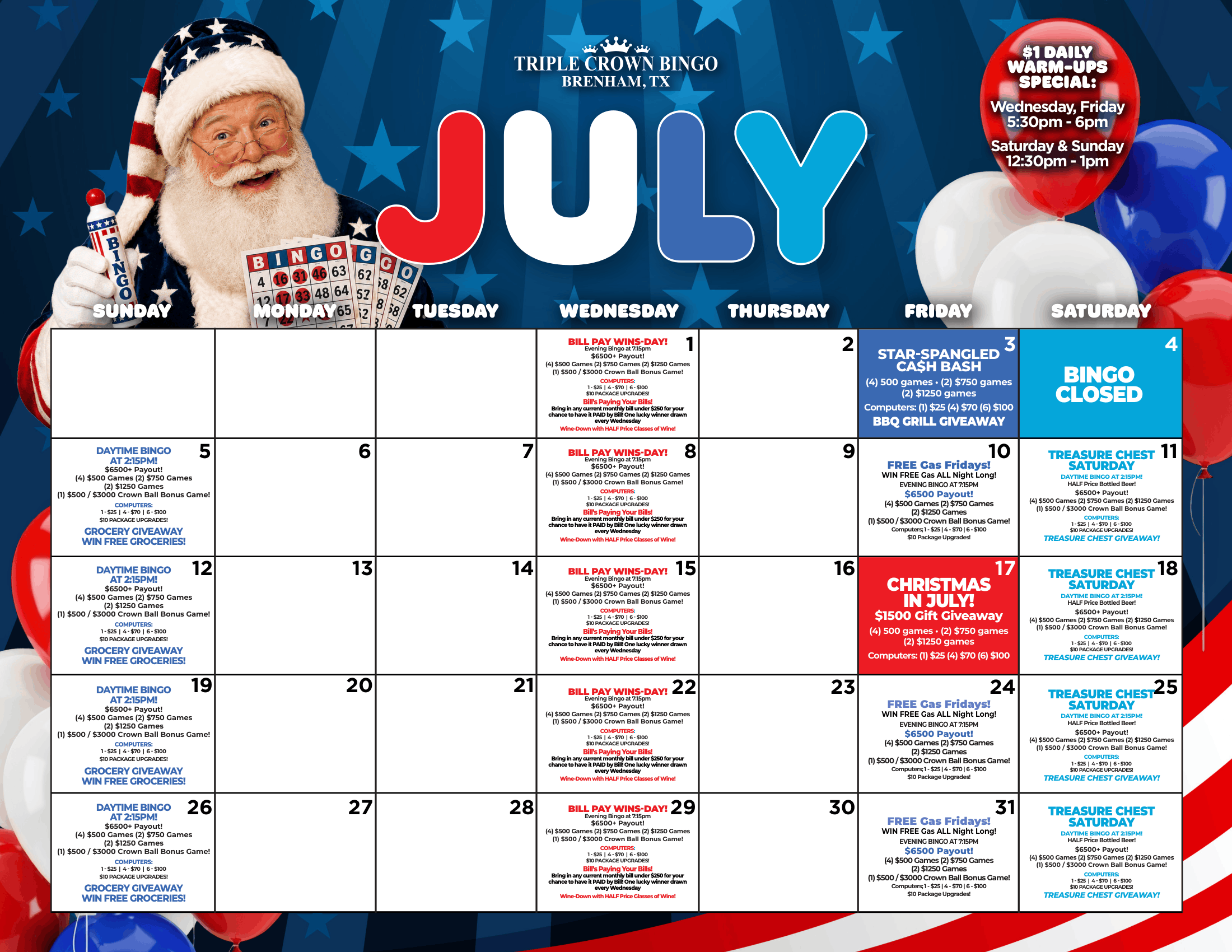 TCB Monthly calendar