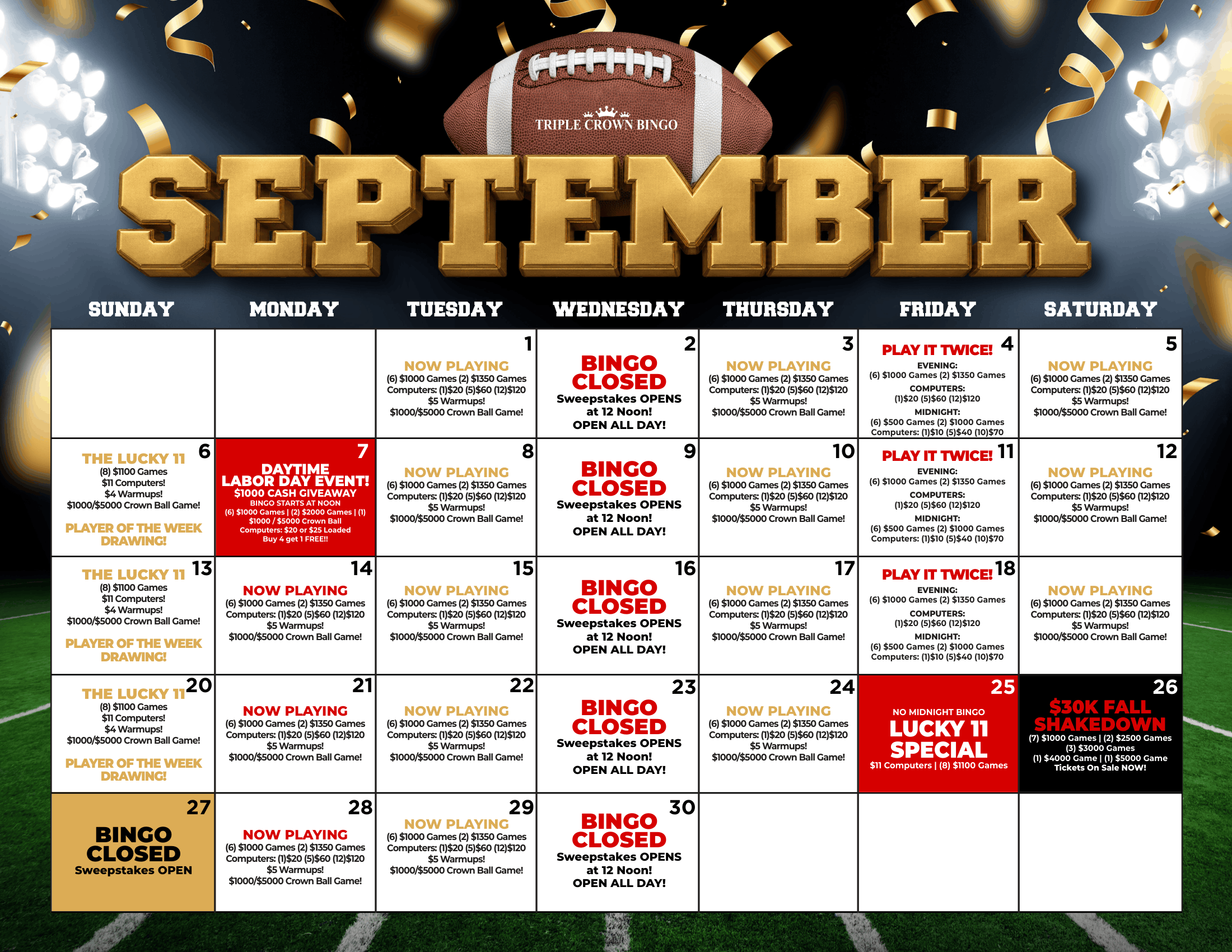 TCB Monthly calendar