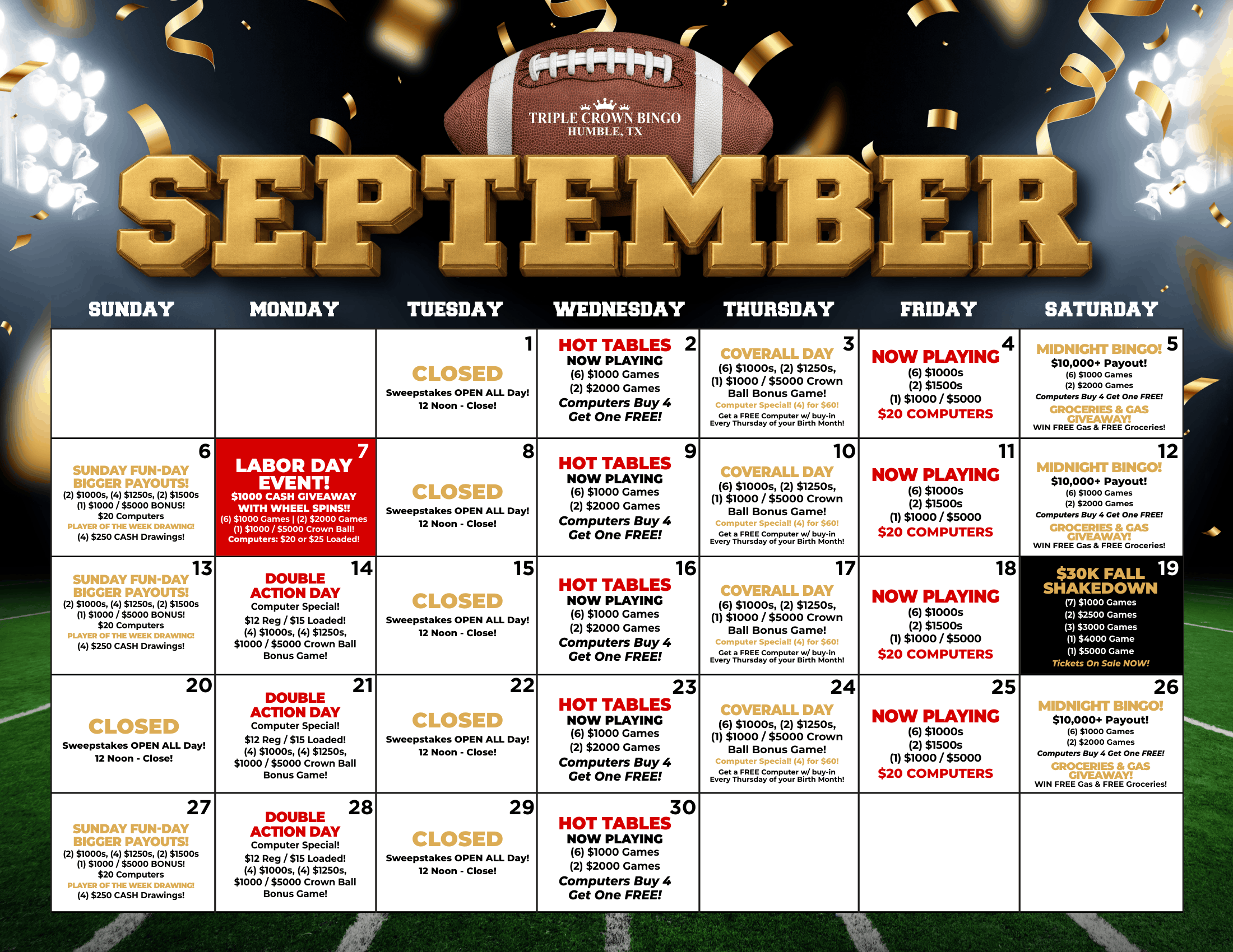 TCB Monthly calendar
