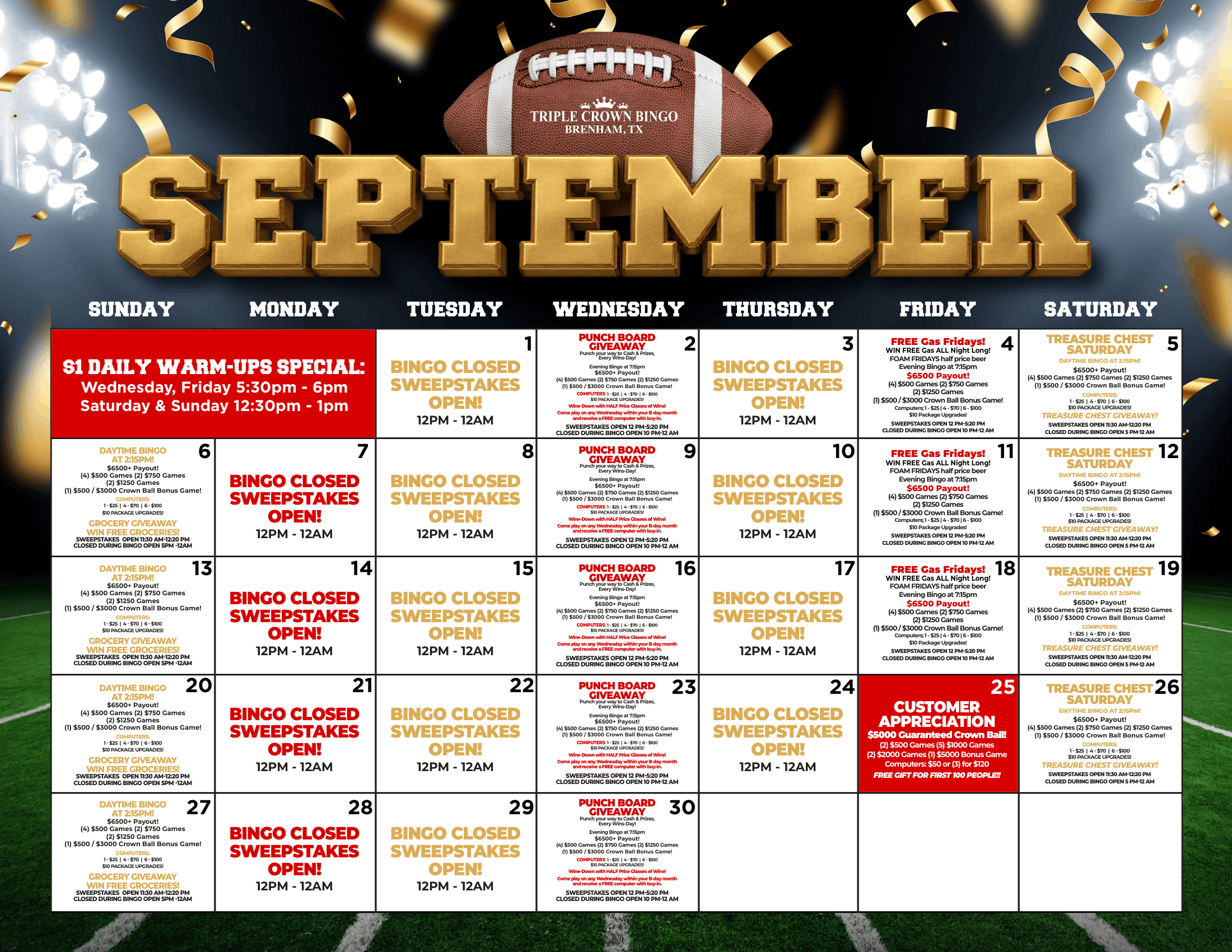 TCB Monthly calendar