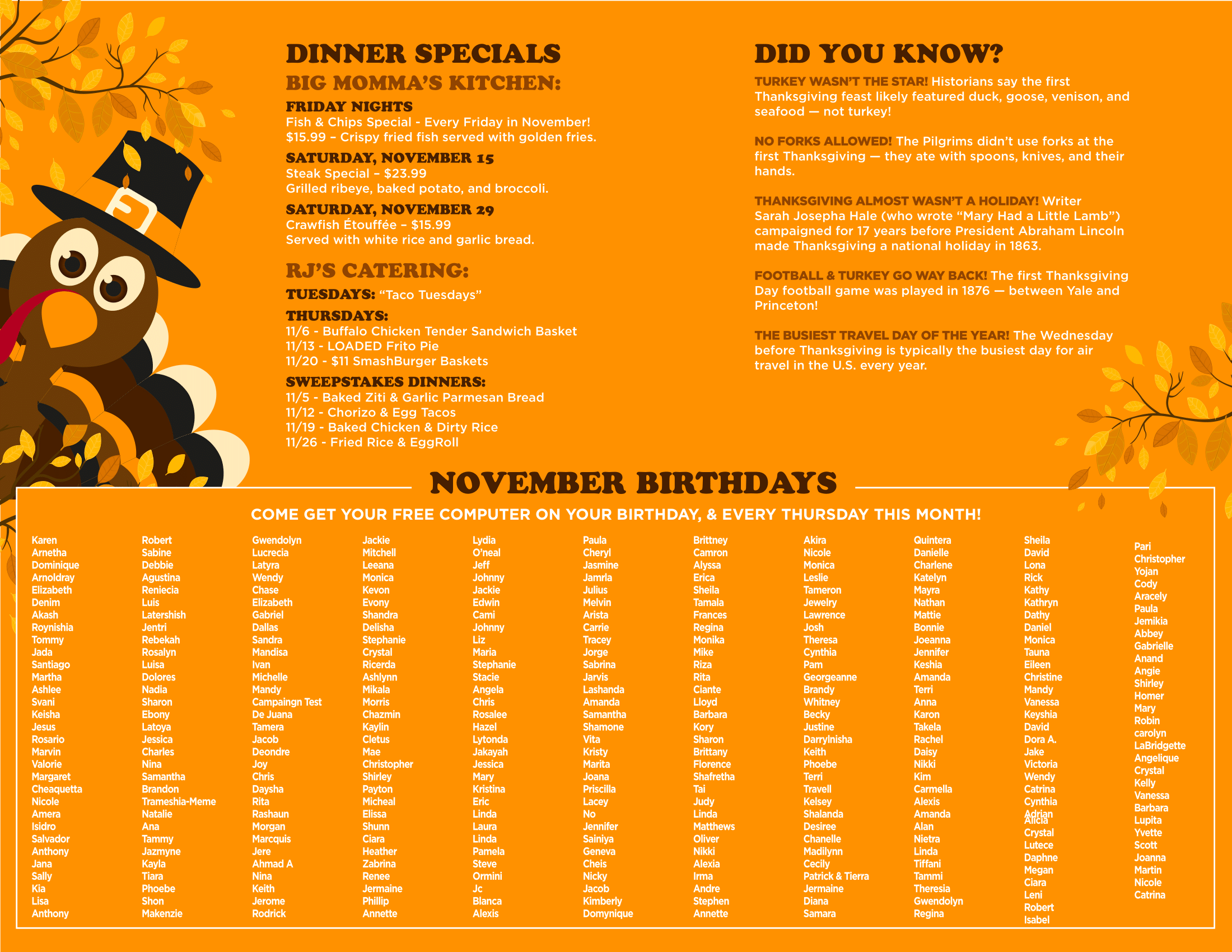 TCB Monthly Birthday calendar