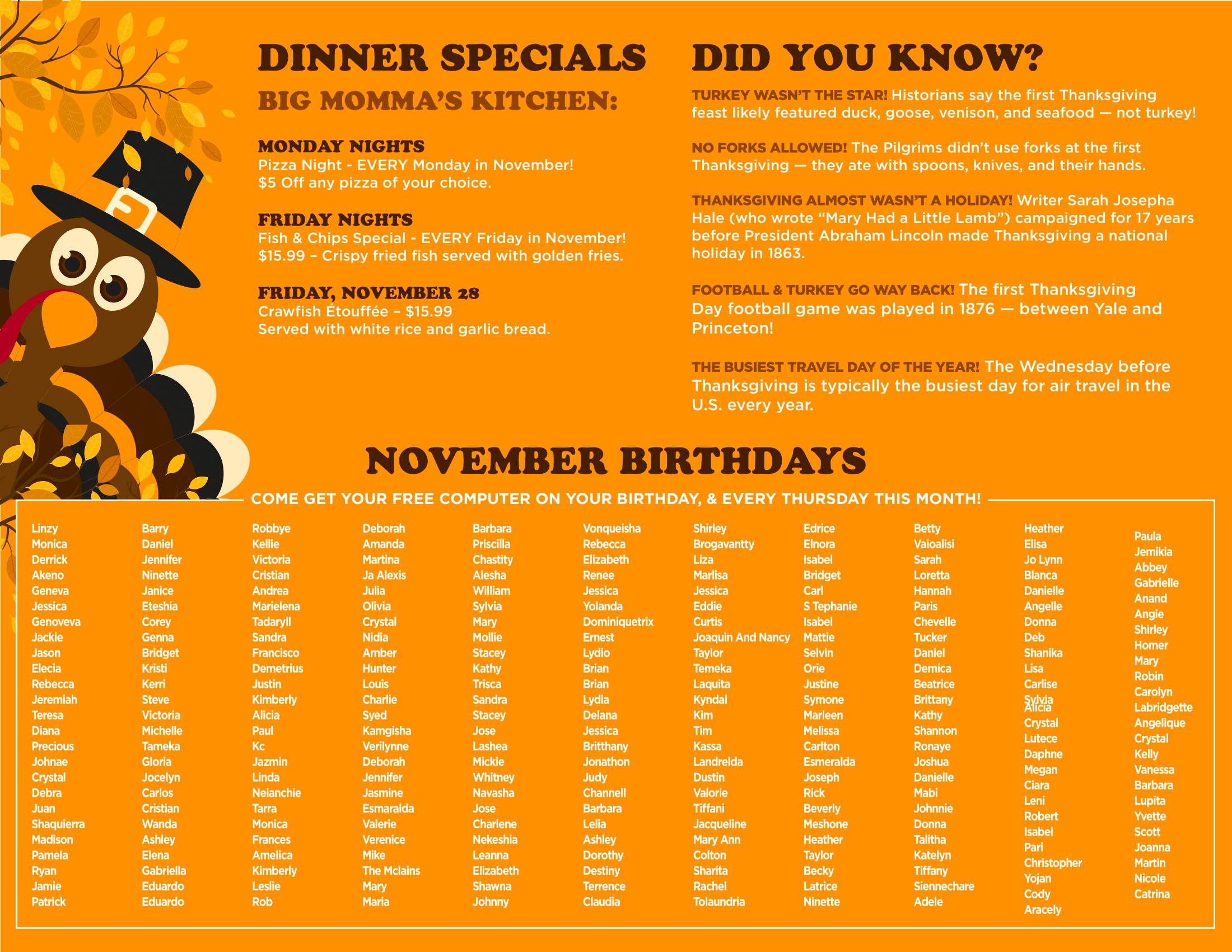 TCB Monthly Birthday calendar