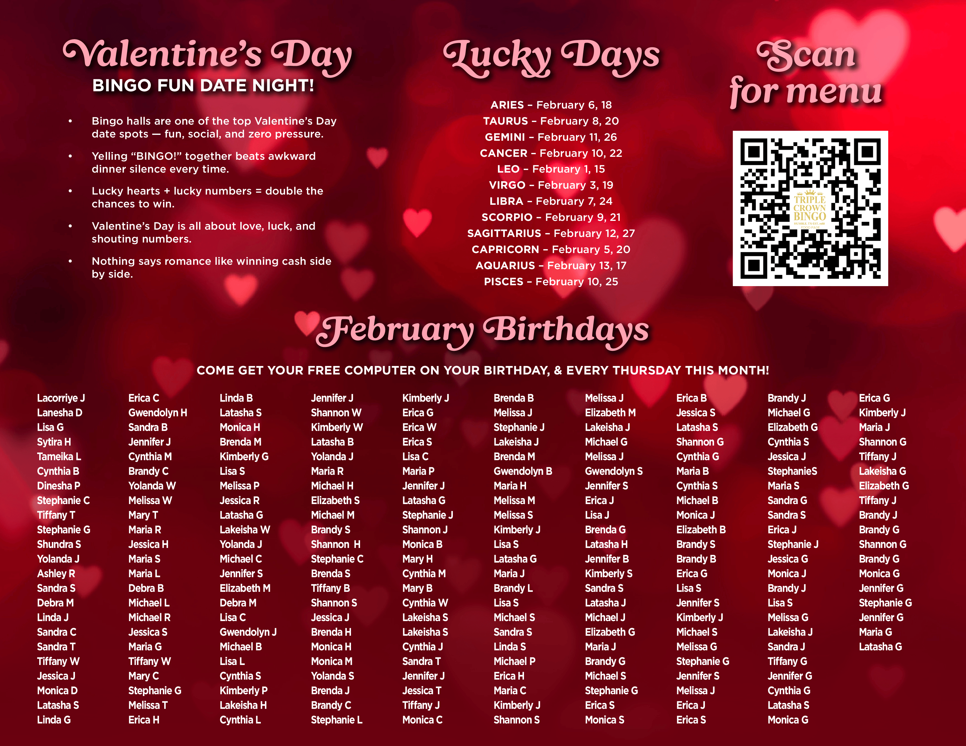 TCB Monthly Birthday calendar